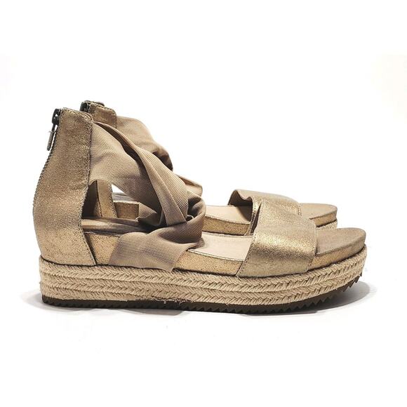 EILEEN FISHER Zoe Metallic Leather & Mesh Espadrille Platform Sandals 8.5 Shoes - Picture 1 of 7